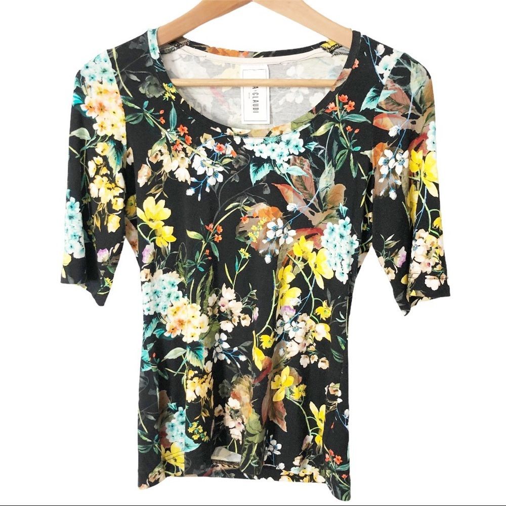 Eva & Claudi Floral Scoop Neck Blouse Size Small